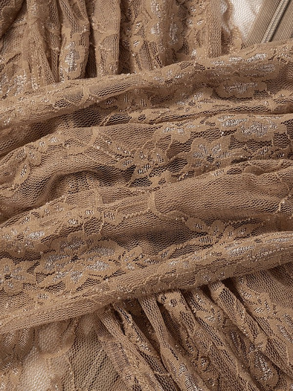 Crew Neck Patchwork Lace See Dress