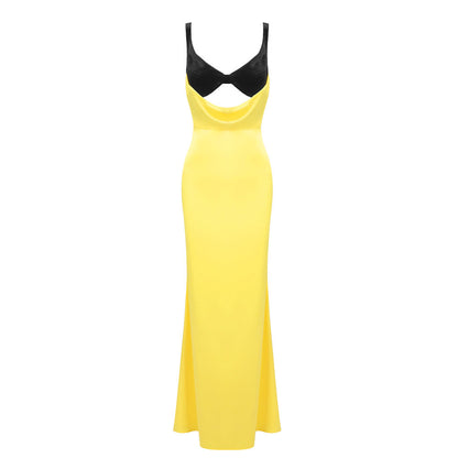 Camisole Evening Dress Split Velvet Patchwork Cutout Maxi Dress Underdress