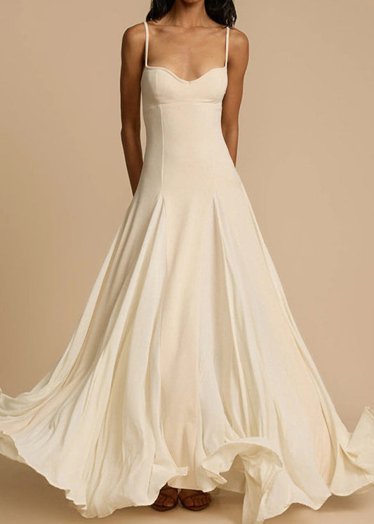 Oyster Bloom – Spaghetti Strap Cream Maxi Dress