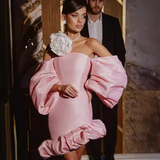 Bustier High Waist Lantern Sleeve Short Prom Dress