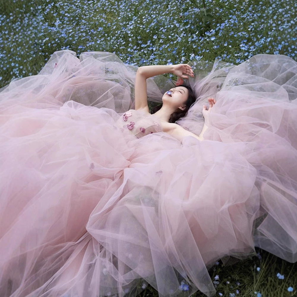 Pink Strapless Engagement Gown Fairy Tale Princess Dress