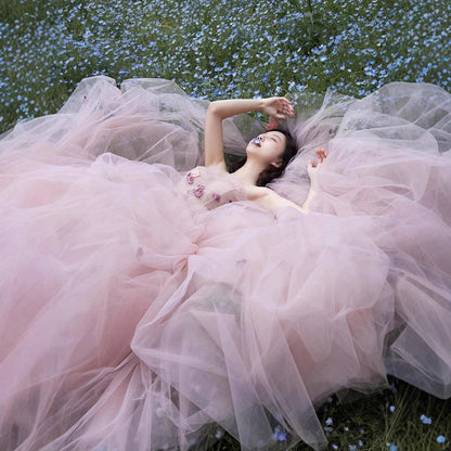 Pink Strapless Engagement Gown Fairy Tale Princess Dress