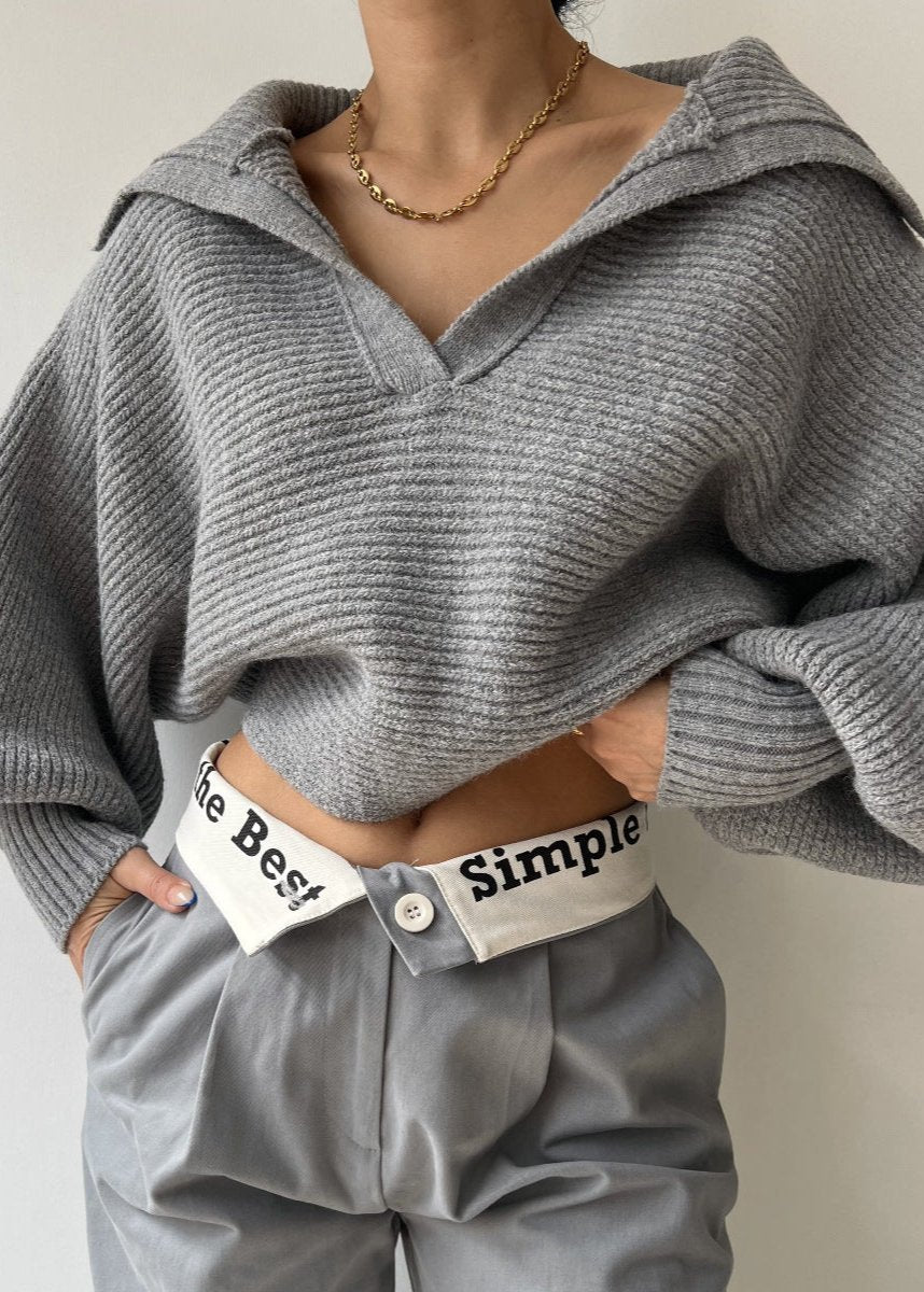 Minimalist Ribbed Collared Knit Sweater