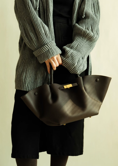 Luxe Leather Wide Tote Bag