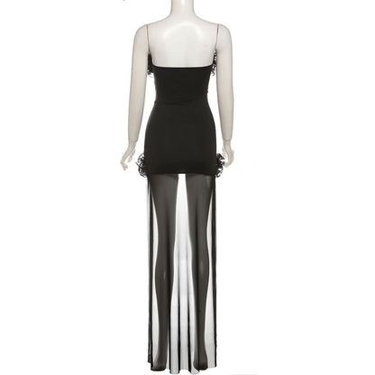 Ruffle mesh corset lace up mini dress