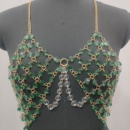 Beaded metal chain u neck backless layered cami top