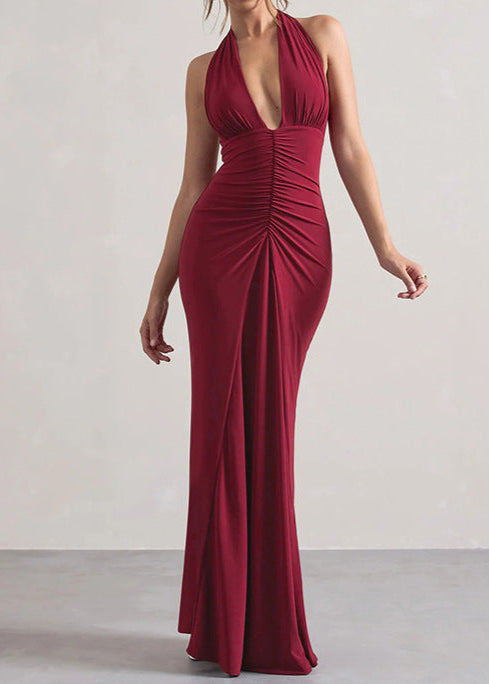Amara Luxe - Halter Ruched Maxi Dress