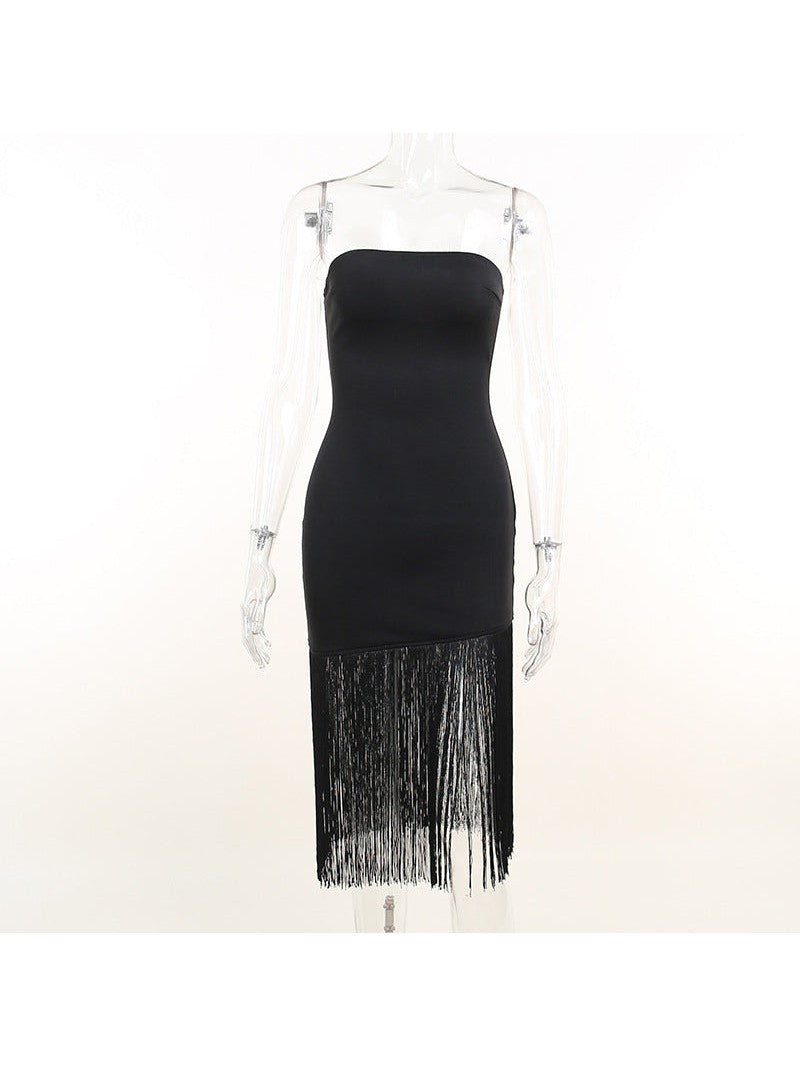 Strapless Tassel Tube Top Split Dress