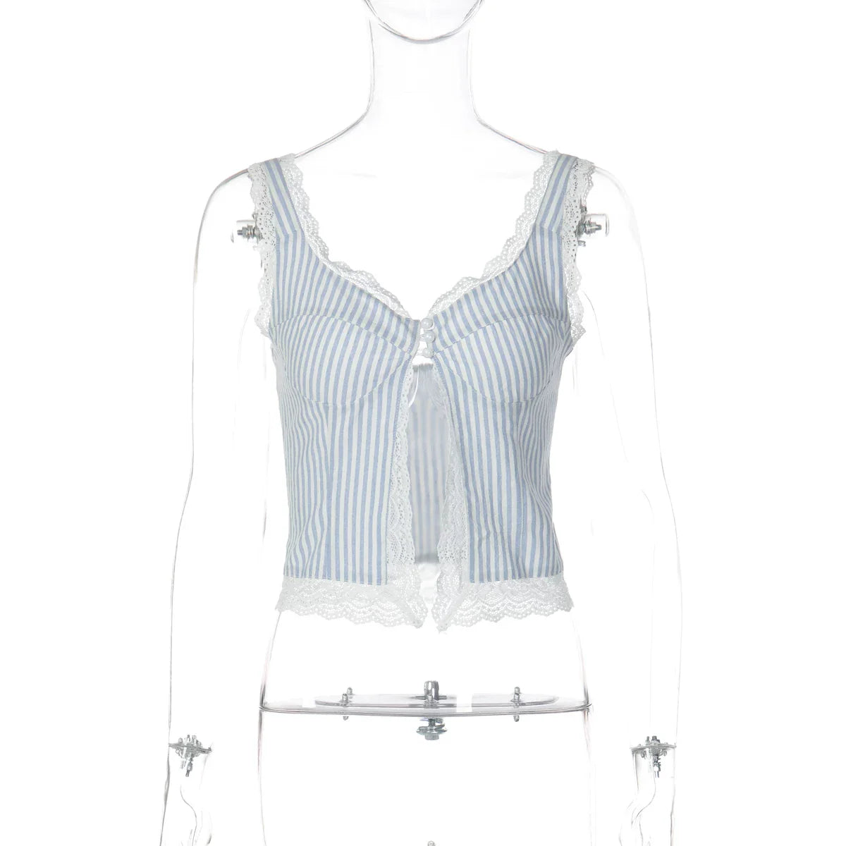 Lace Trim Striped Button Camisole