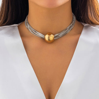 Bold Bead Pendant Choker Layered Necklace