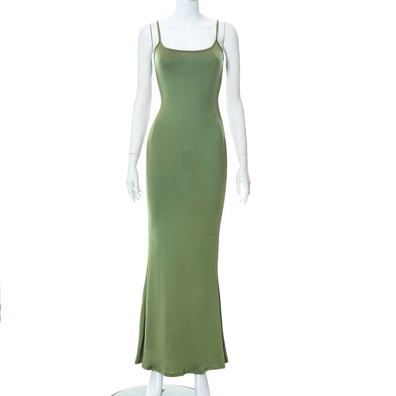 Spaghetti Strap Scoop Neck Mermaid Hem Bodycon Maxi Dress
