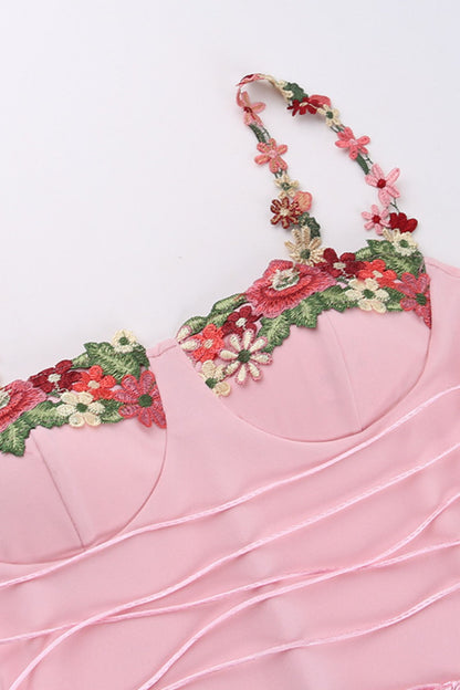 Brenda Embroidered Floral Lace-up Midi Dress