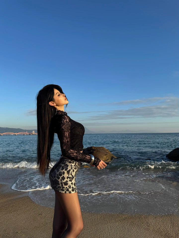 Leopard Sequin Low-Waist Mini Skirt