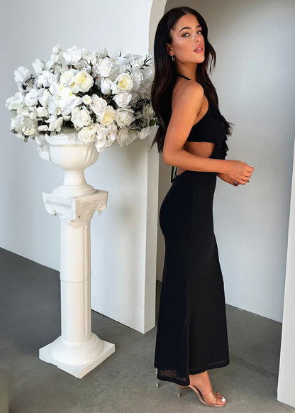 Serene Grace - Halter Maxi Dress with Ruffle Detail