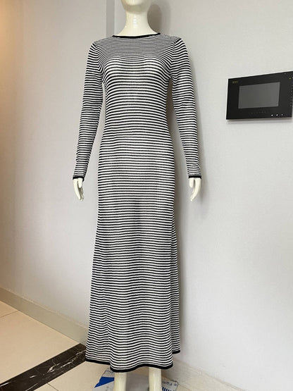 Mesh Striped Beach Vacation Knitted Hollow OutMaxi Dress