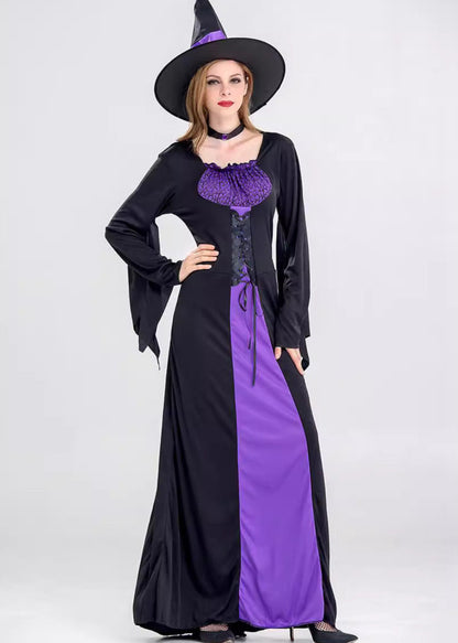 Mystic Charm - Women’s Black and Purple Witch Costume with Hat