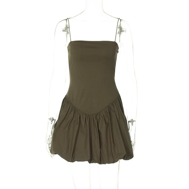 Ruched square neck solid cami mini dress