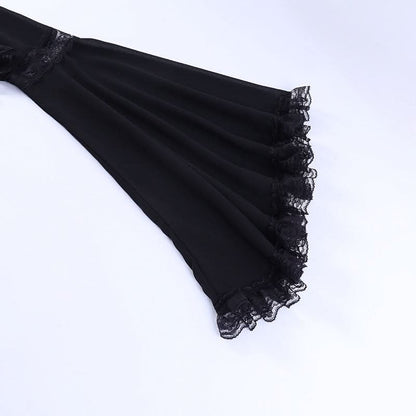 Long flared sleeve lace hem shrug top