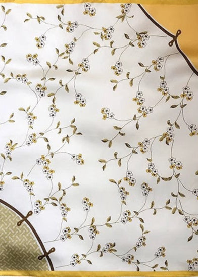 Golden Petal - Satin Square Scarf with Yellow Floral Border