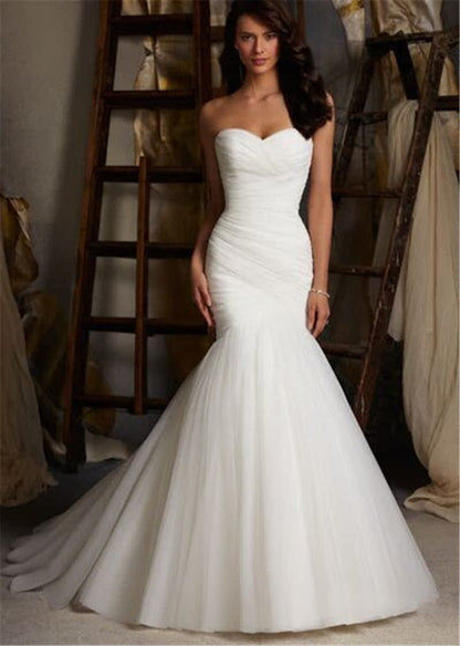 Long Train Mermaid Tie-Up Wedding Dress