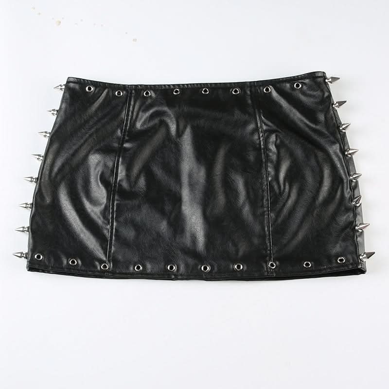 PU leather rivet mini skirt