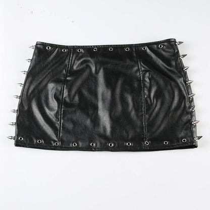 PU leather rivet mini skirt