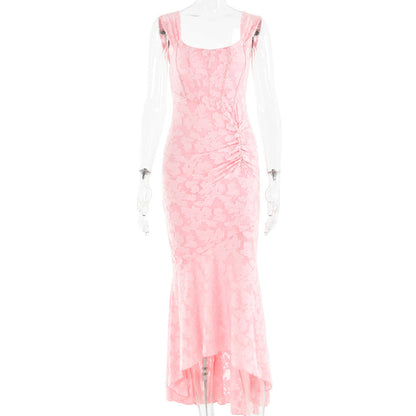 Printed Strap Tube Top Dress Elegant Backless Fishtail Dress Maxi Dress