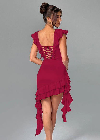 Valentina - Ruffled Lace-Up Corset Dress