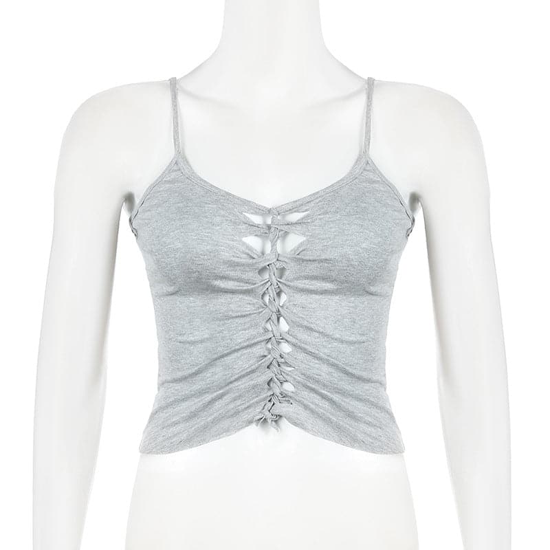 Hollow out backless solid cami cut out top