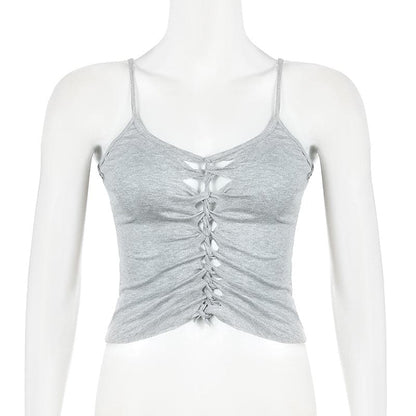 Hollow out backless solid cami cut out top