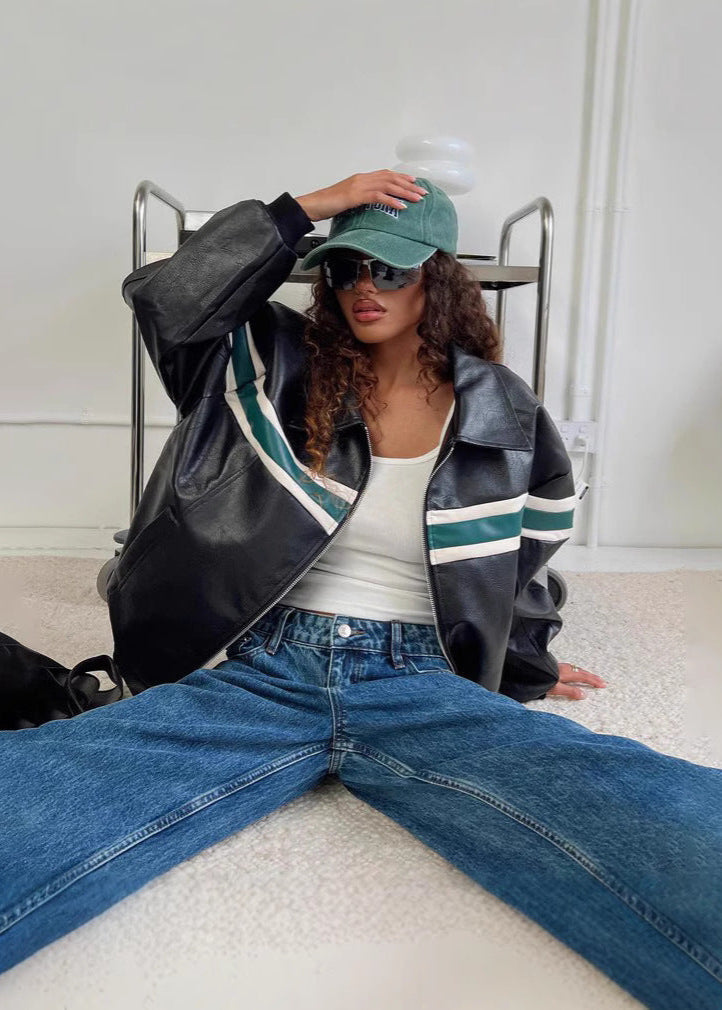 Racer - Faux Leather Bomber Jacket