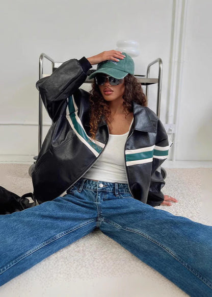 Racer - Faux Leather Bomber Jacket