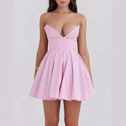 Pink-Purple – Strapless Waist-Cinching Sexy Dress