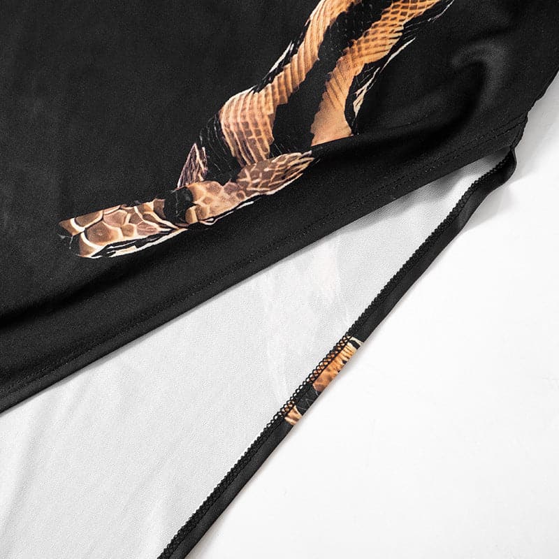 Sleeveless crewneck snake print hollow out slit cut out maxi dress