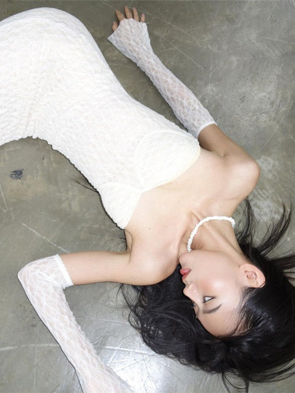 Full Sleeve Off Shoulder Sheath Lace Fishnet Dress