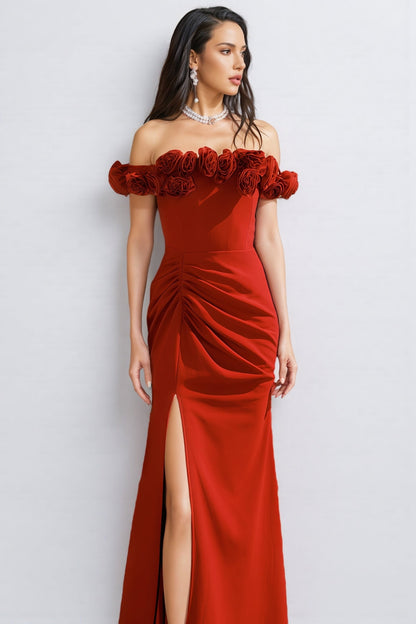 Lorins 3D Floral Red Fishtail Maxi Dress