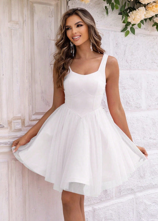 Elise - Sweetheart Neckline Tulle Mini Dress