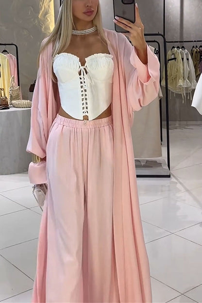 Beach Cottage Open Front Long Pleated Lantern Sleeve Long Cover-up Jacket