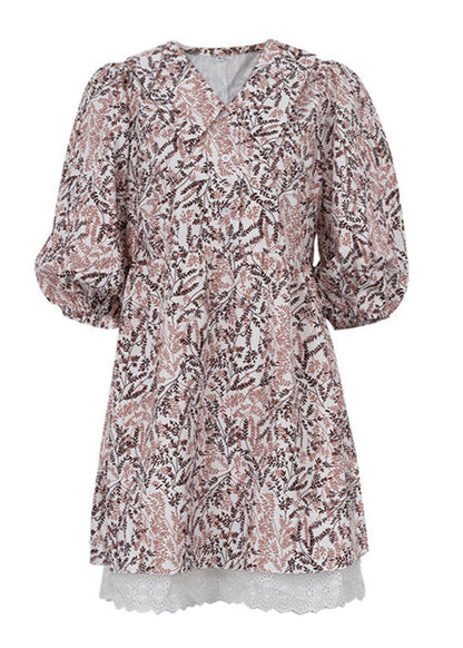 Willow Fern Dress – Puff Sleeve A-Line with Embroidered Hem