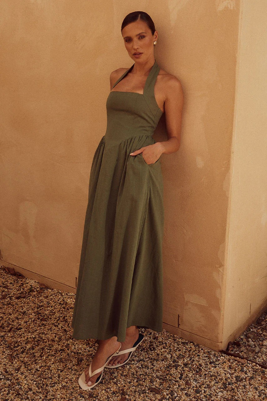 Wide Camisole Halter Backless Dress