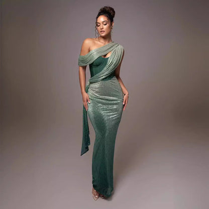 Solid Color Sleeveless Strapless Slit Prom Dress