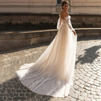 French Strapless Sheer Tulle Wedding Dress