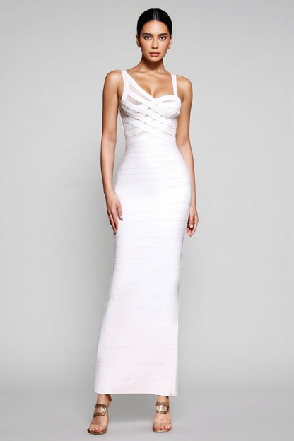 Yeriel White Cross Cut-outs Maxi Dress