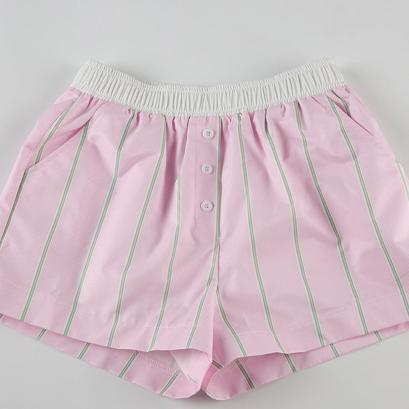 Chic Loose Color Block Striped Shorts