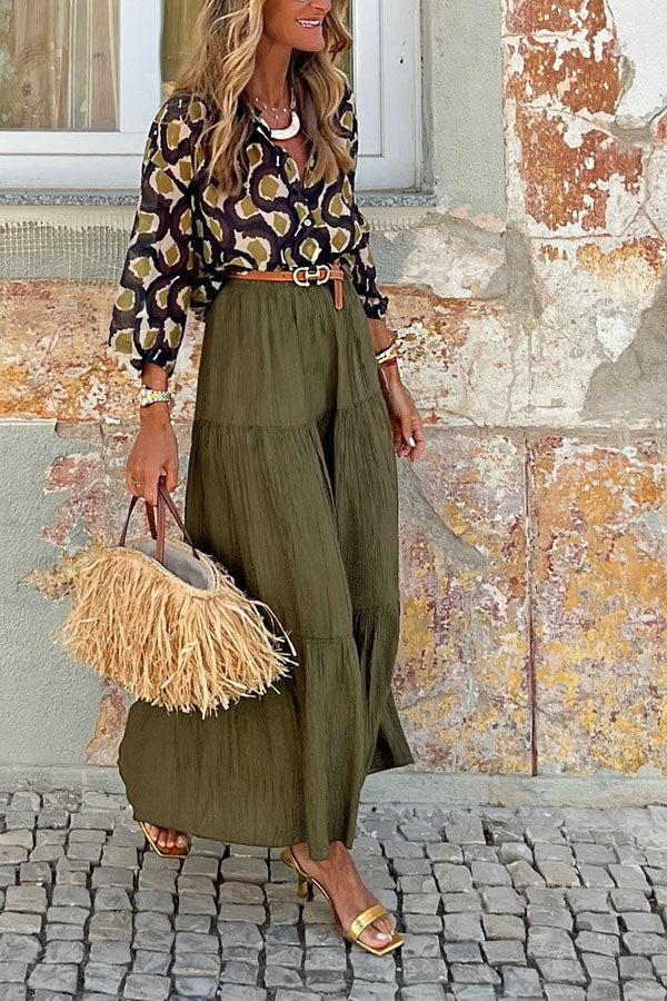 Solid Color Splicing Casual Vacation Maxi Skirt