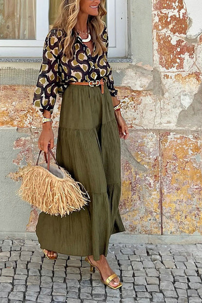 Solid Color Splicing Casual Vacation Maxi Skirt