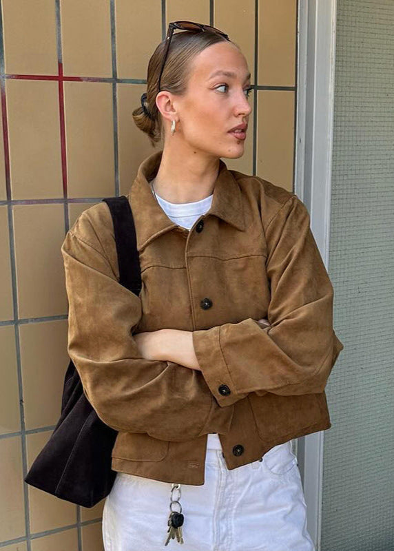 Sloane - Cropped Suede Button-Up Jacket