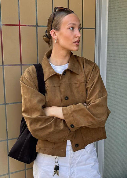 Sloane - Cropped Suede Button-Up Jacket