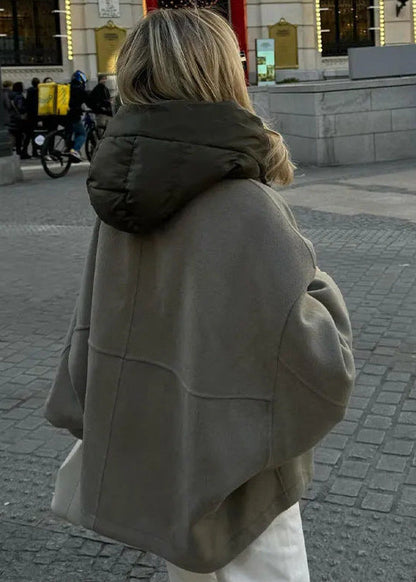 Oversized Hooded Zip Jacket - Padded Collar Comfort