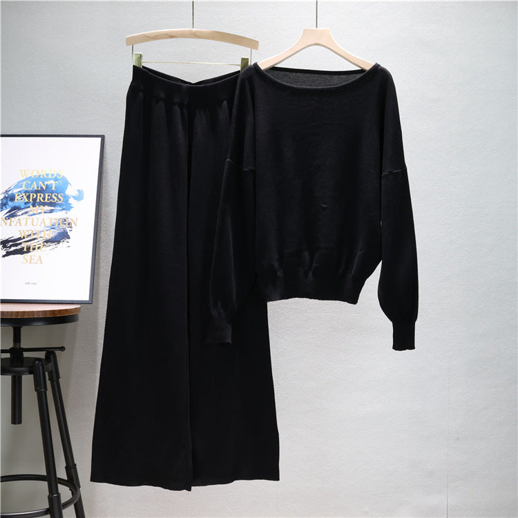 Black – Loose Fit Knit Sweater Two Piece Set